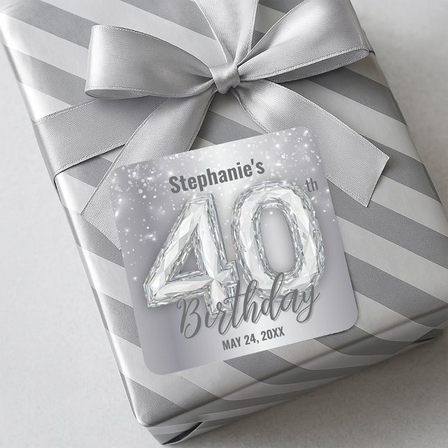  Dazzling Silver Sparkling Diamond 40th Birthday  Square Sticker (Creator Uploaded)