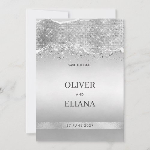 Dazzling sparkle silver glitter Save the Date Invitation