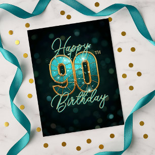 Dazzling Teal Gold 90th Birthday Milestone Postcard
