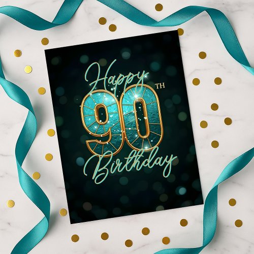 Dazzling Teal Gold 90th Birthday Milestone