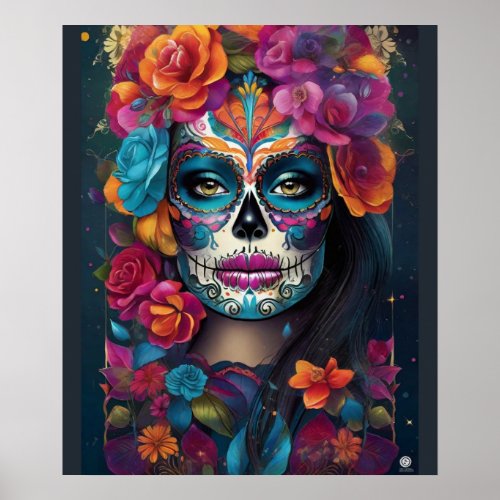 Dazzling Woman Sugar Skull Makeup Art Poster