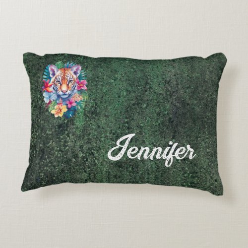 DBL_sided tropical leopard Rustic green Accent Pillow