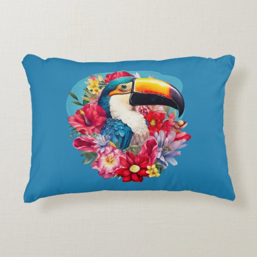 DBL_sided tropical toucan Rustic green teal Accent Pillow