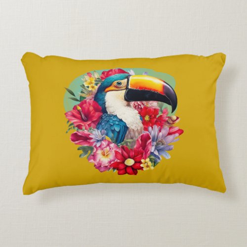 DBL_sided tropical toucan Rustic green teal Accent Pillow