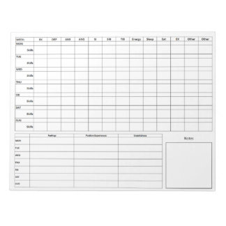 DBT Standard Diary Card Front - Back Notepad