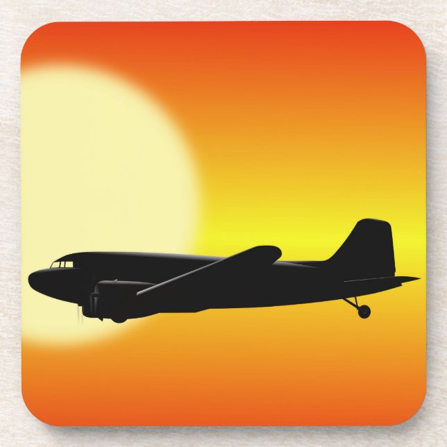 DC-3 passing sun. Beverage Coaster (Front)