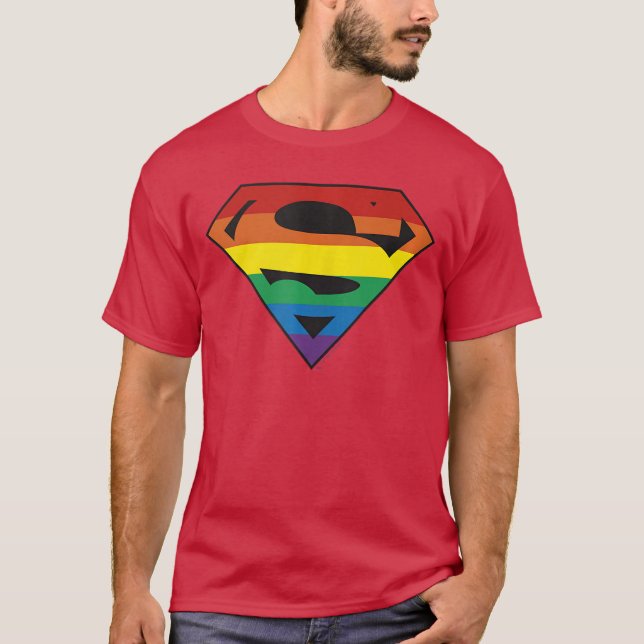 DC Comics Pride Superman Rainbow Logoankop Small v T-Shirt (Front)