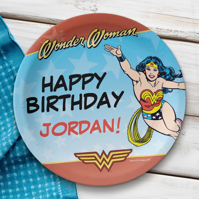 DC Comics | Wonder Woman Birthday Paper Plates (Paper plate on table)