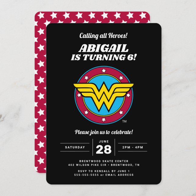 DC Comics | Wonder Woman Circle & Stars Birthday Invitation (Front/Back)