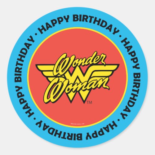 DC Comics  Wonder Woman Logo  Happy Birthday Classic Round Sticker