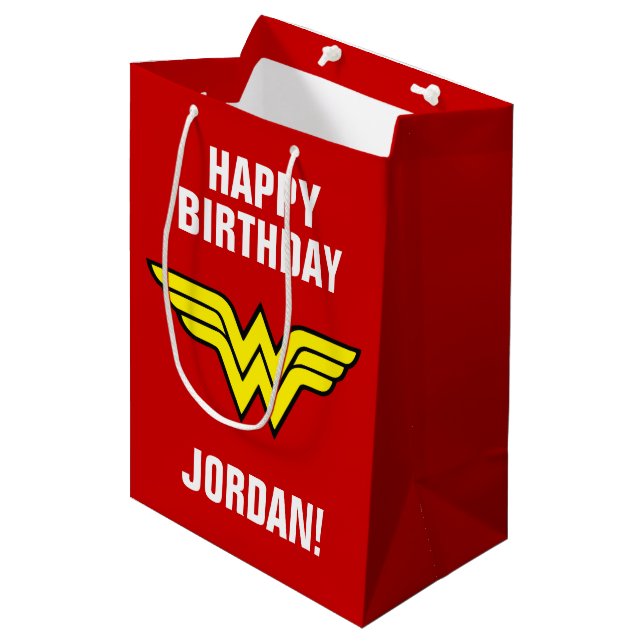 DC Comics | Wonder Woman Logo | Happy Birthday Medium Gift Bag (Front Angled)
