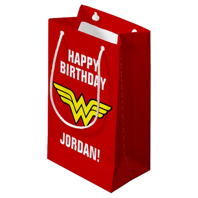 DC Comics | Wonder Woman Logo | Happy Birthday Small Gift Bag (Front Angled)