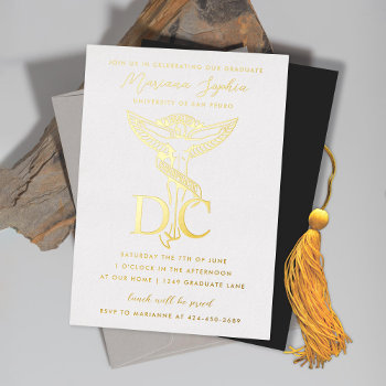 Dc Doctor Of Chiropractic Graduation Caduceus Gold Foil Invitation by beckynimoy at Zazzle