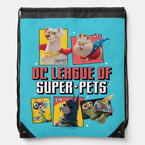 DC League of Super_Pets Character Panels Drawstring Bag