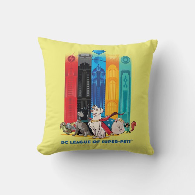 DC League of Super-Pets Metropolis Towers Throw Pillow (Front)