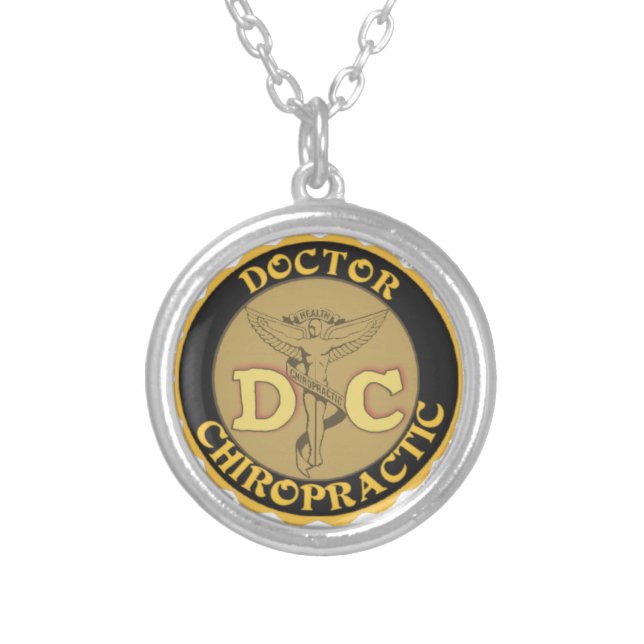 DC LOGO DOCTOR CHIROPRACTIC CADUCEUS SILVER PLATED NECKLACE (Front)