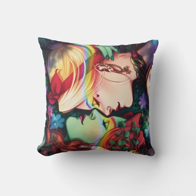 DC Pride Harley Quinn & Poison Ivy Comic Cover Throw Pillow (Front)
