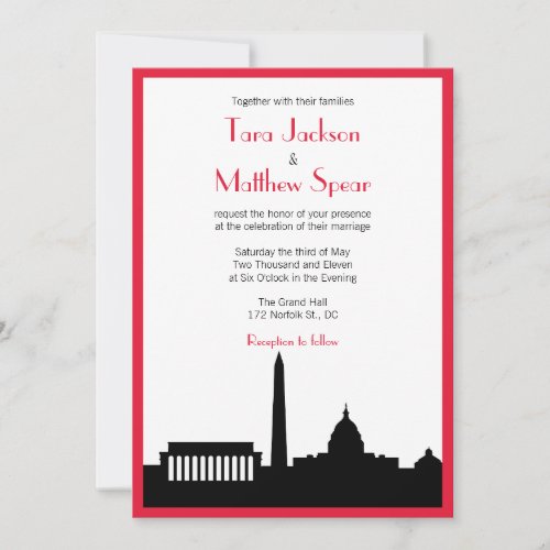 DC Skyline Wedding Invitation _ Red Border