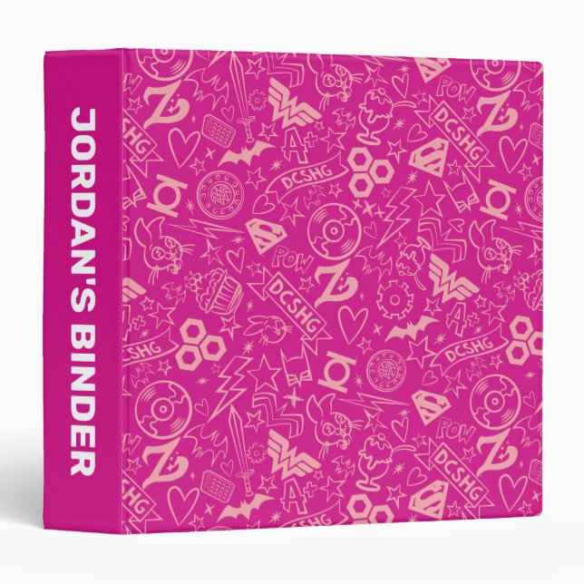 DC Super Hero Girls Pink Icon Pattern 3 Ring Binder (Front/Spine)
