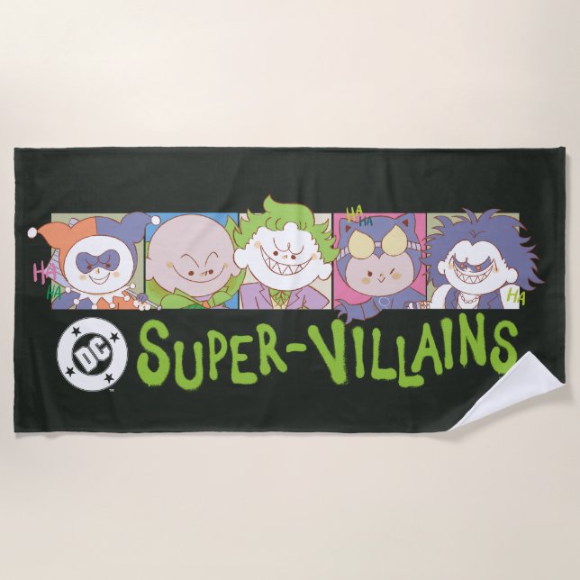 DC Super-Villains Cartoon Lineup Beach Towel (Front)