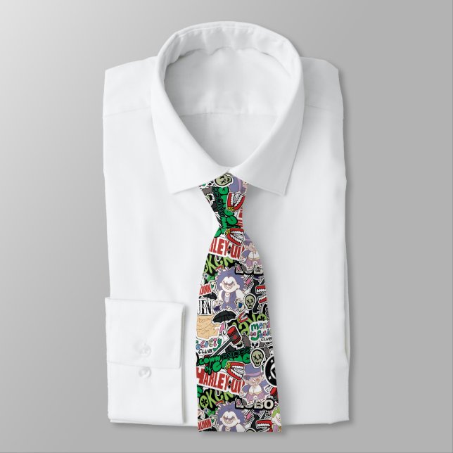 DC Super-Villains Cartoon Pattern Neck Tie (Tied)