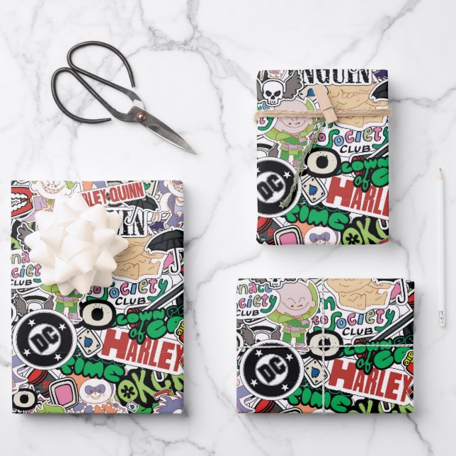 DC Super-Villains Cartoon Pattern Wrapping Paper Sheets (Front)