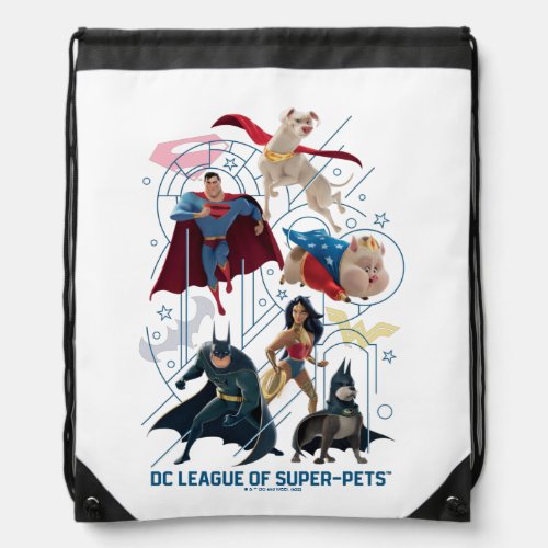 DC Trinity Heroes  Super_Pets Drawstring Bag