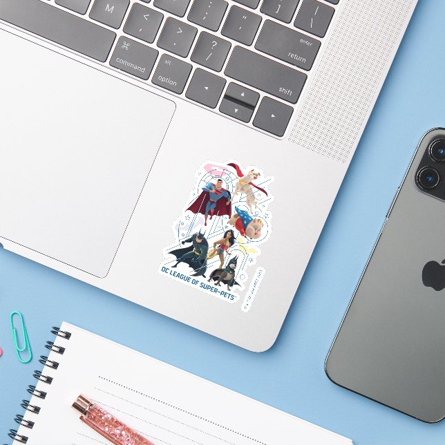 DC Trinity Heroes & Super-Pets Sticker (Laptop w/ iPhone)