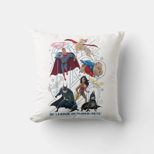 DC Trinity Heroes  Super_Pets Throw Pillow
