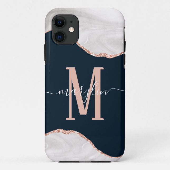 DC WHITE & ROSE GOLD BLACK FOGRA AGATE MONOGRAM Case-Mate iPhone CASE (Back)