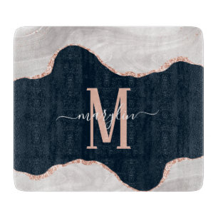 DC WHITE & ROSE GOLD BLACK FOGRA AGATE MONOGRAM CUTTING BOARD