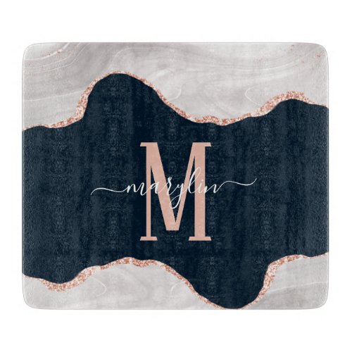 DC WHITE  ROSE GOLD BLACK FOGRA AGATE MONOGRAM  CUTTING BOARD