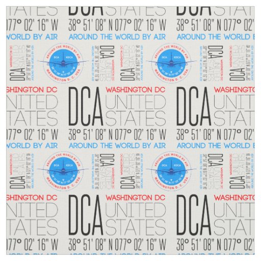 DCA, Washington DC Travel The World By Air Pattern Fabric