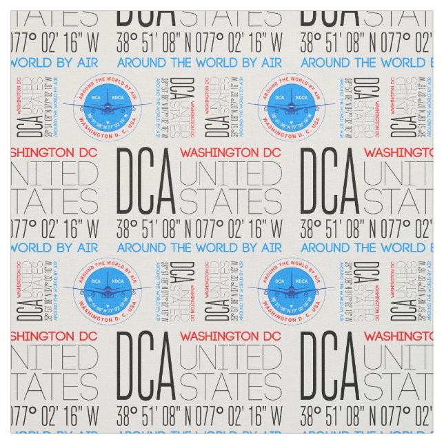 DCA, Washington DC Travel The World By Air Pattern Fabric (Swatch)