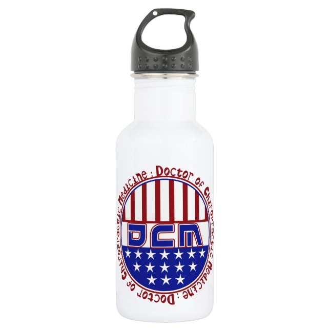 DCM DOCTOR CHIROPRACTIC MEDICINE PATRIOTIC LOGO WATER BOTTLE (Front)