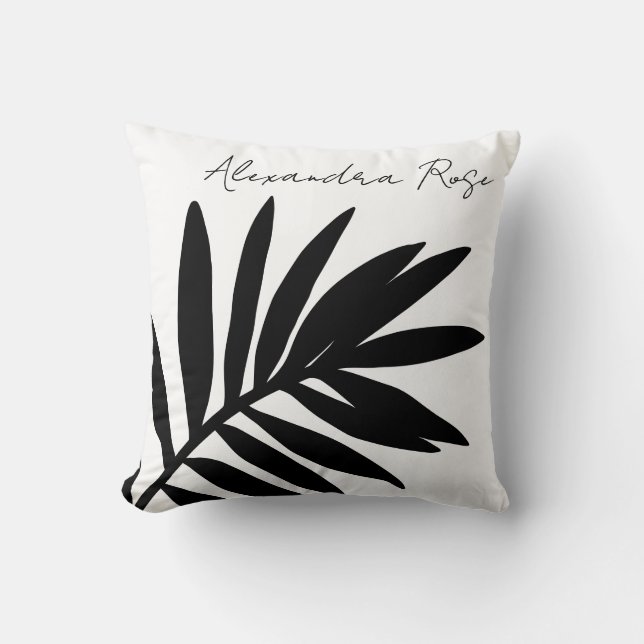 DCustom Palm Leaf Black White Negative Inversion Throw Pillow (Front)