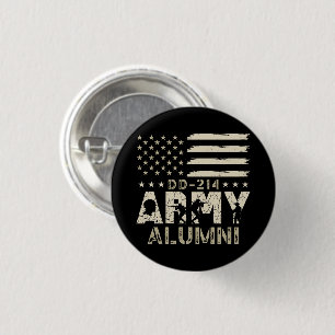 DD-214 Army Alumni Military US Flag Veteran Button