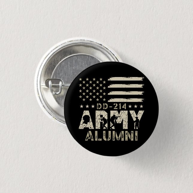 DD-214 Army Alumni Military US Flag Veteran Button (Front & Back)