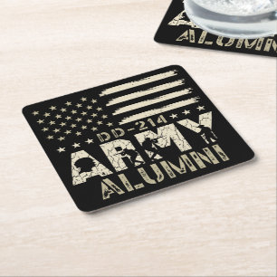 DD-214 Army Alumni Military US Flag Veteran Square Paper Coaster