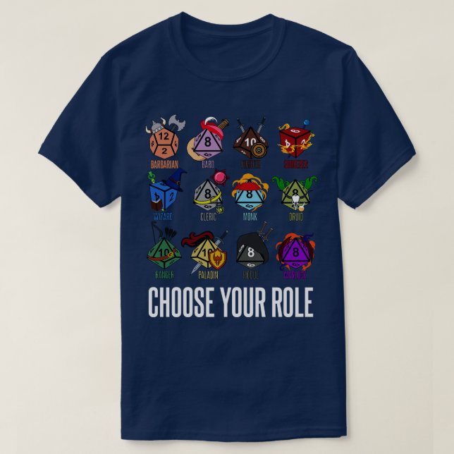 DD Character Class Hit Dice T-Shirt (Design Front)