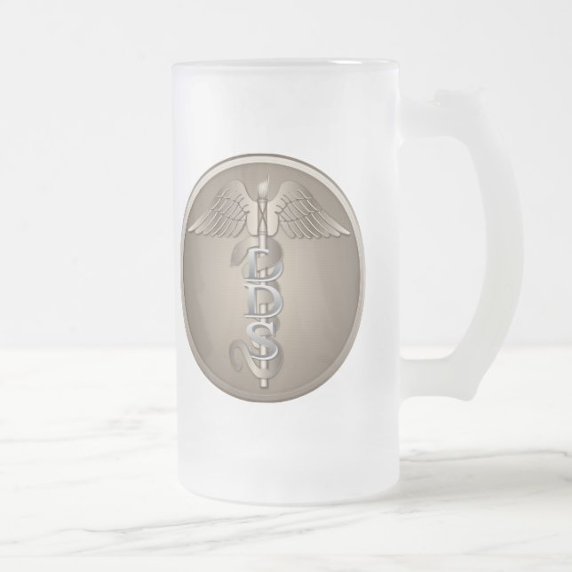 DDS Caduceus Frosted Glass Beer Mug (Right)