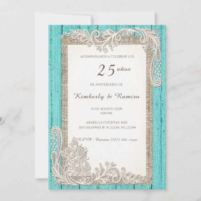 De Boda 25 Aniversario con encaj vintage Invitation (Front)