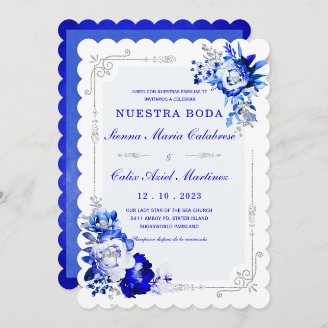 De Boda Originales y Elegantes en Azul  Rey Invitation (Front/Back)