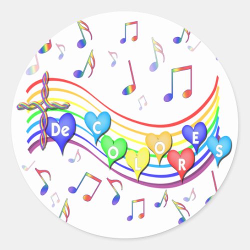 De Colores Music Staff Classic Round Sticker