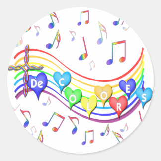 De Colores Music Staff Classic Round Sticker