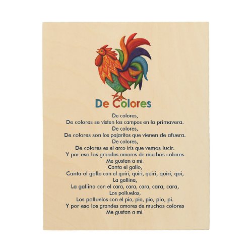 De Colores Rooster Song 8x10 Wood Wall Art