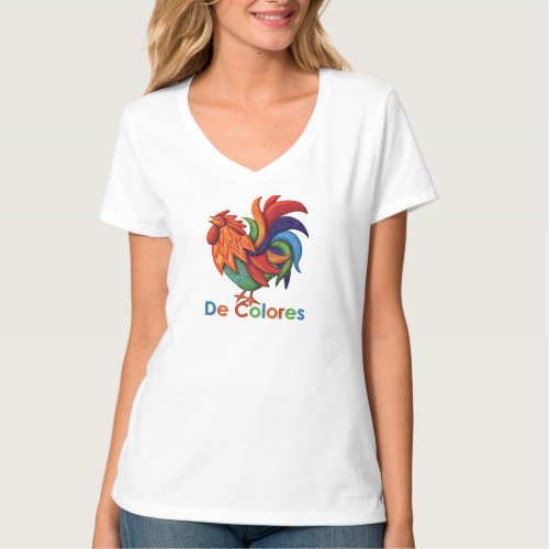 De Colores Rooster Womens Hanes V_Neck T_Shirt