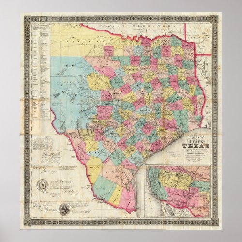 De Cordovas Map of Texas Poster