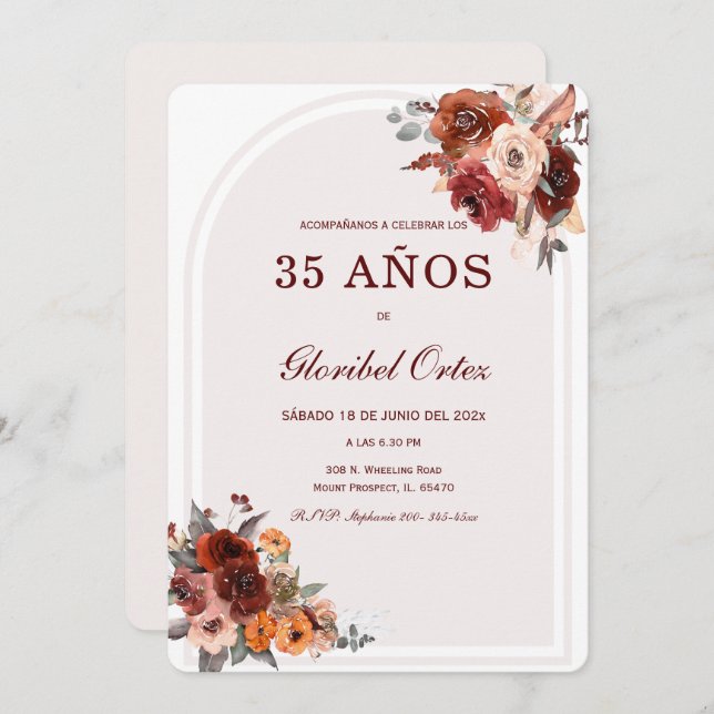 De Cumpleaños Terracota Borgoña Invitation (Front/Back)