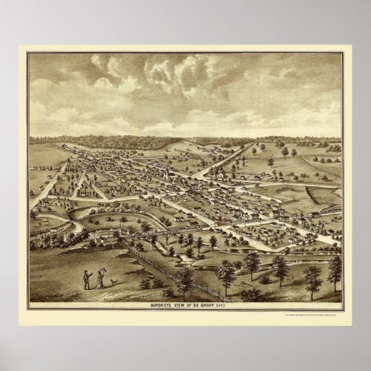 De Graff, OH Panoramic Map 1875 Poster